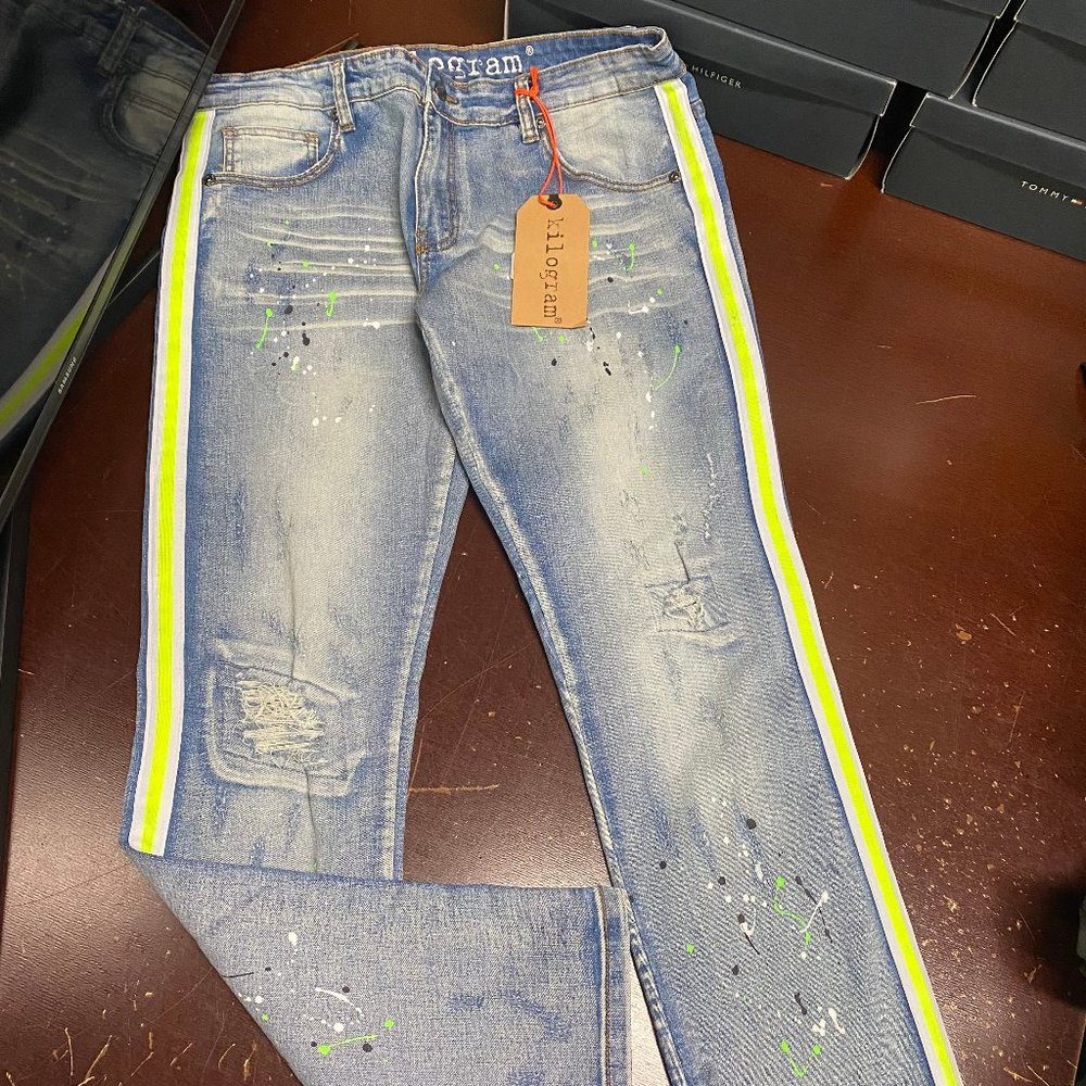 Kilogram Mens Blue Medium Wash Distressed Denim Straight Jeans Size 38